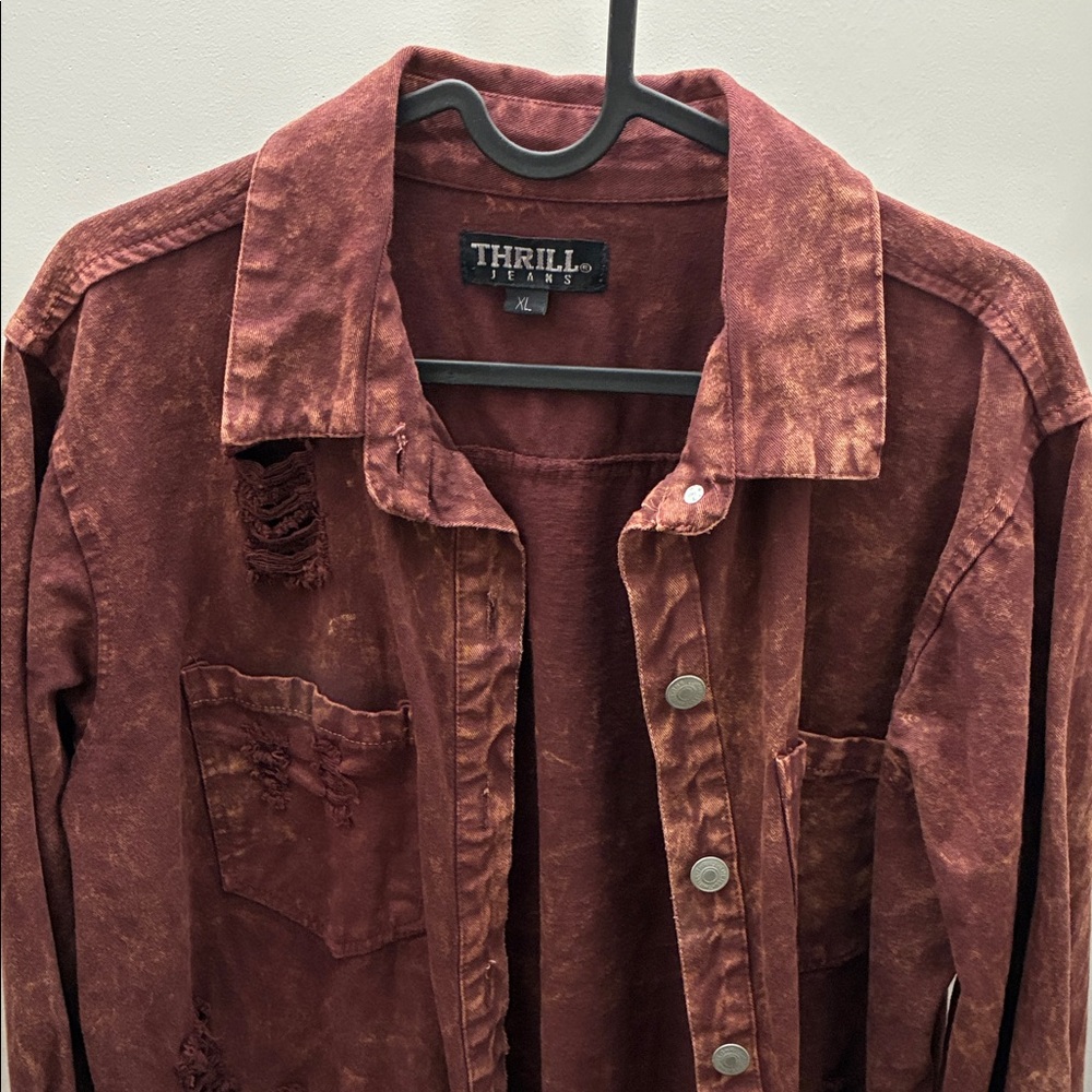 Thrill Maroon Button-Up Denim Jacket - image 2